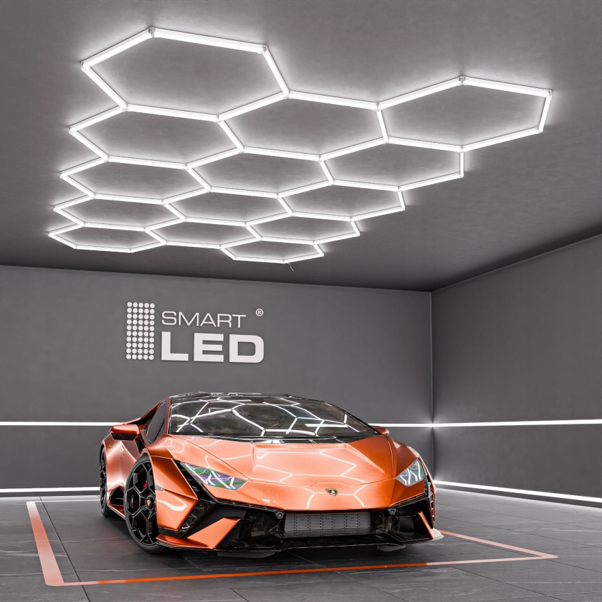 Lampa sufitowa LED HEXAGON 456W 85-265V 6500K 522x298 cm CRI 90 IP54 biała