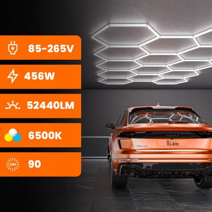 Lampa sufitowa LED HEXAGON 456W 85-265V 6500K 522x298 cm CRI 90 IP54 biała