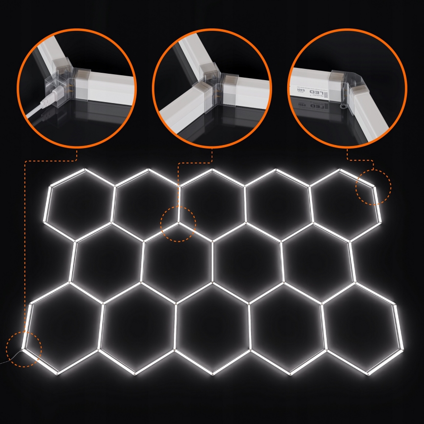 Lampa sufitowa LED HEXAGON 456W 85-265V 6500K 522x298 cm CRI 90 IP54 biała