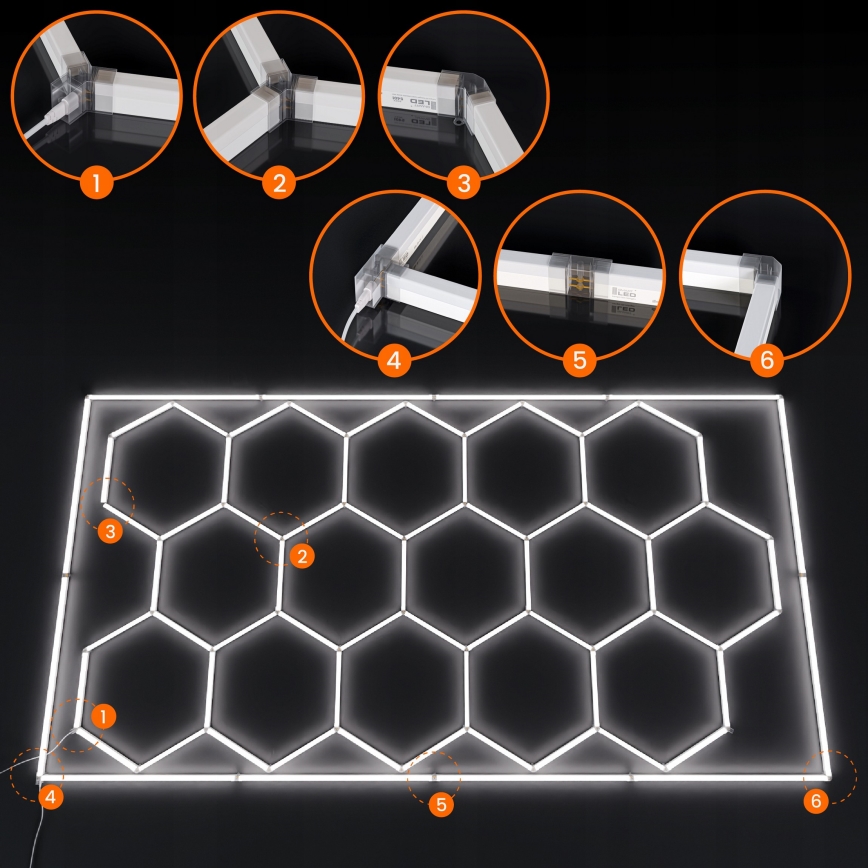 Oprawa sufitowa LED HEXAGON LED/696W/85-265V 6500K 484x243 cm CRI 90 IP44 biała