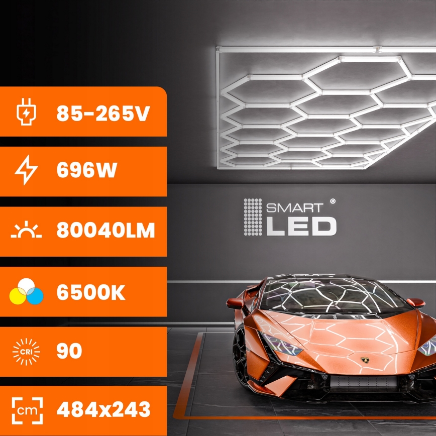 Oprawa sufitowa LED HEXAGON LED/696W/85-265V 6500K 484x243 cm CRI 90 IP54 biała