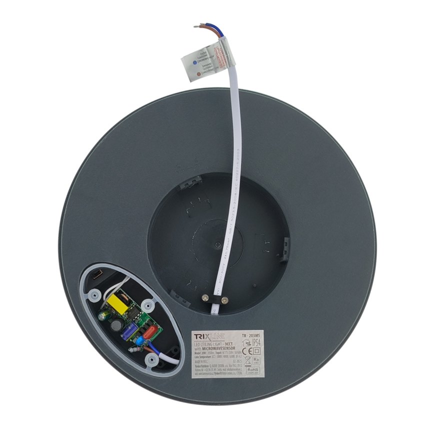 Oprawa sufitowa LED z czujnikiem ruchu LED/20W/230V 3000/4000/6500K Ø 230 cm IP54 antracyt