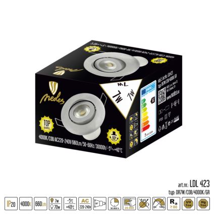 Oprawa sufitowa podwieszana LED uchylna LED/7W/230V srebrna