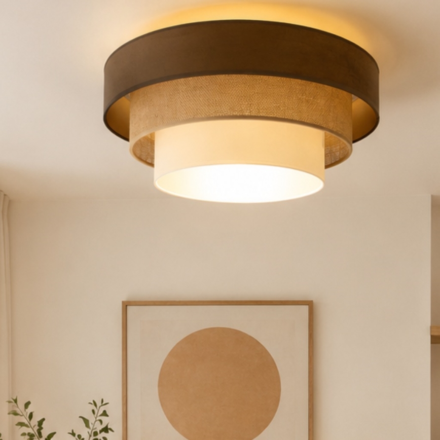 Oprawa sufitowa WENTA, 1xE27/60W/230V, średnica 50 cm, brązowy/juta/beżowy