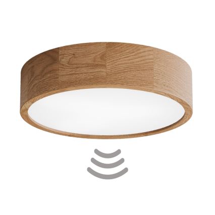 Lampa sufitowa z czujnikiem ruchu i zmierzchu CLEO 3xE27/24W/230V śr. 37,5 cm dąb