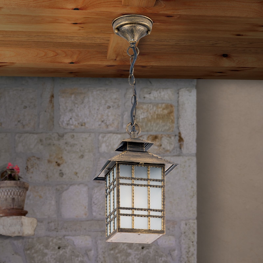 Zewnętrzna lampa wisząca KIKO 1xE27/11W/230V IP44 brąz/patyna