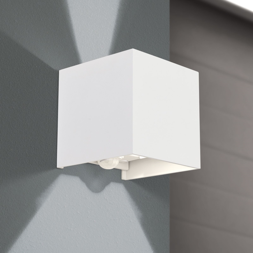 LED Zewnętrzna lampa ścienna z czujnikiem ruchu i zmierzchu CUBE-S LED/13W/230V IP54 biała