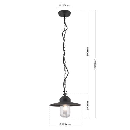 Zewnętrzna lampa wisząca EDWARD 1xE27/60W/230V IP44 czarna