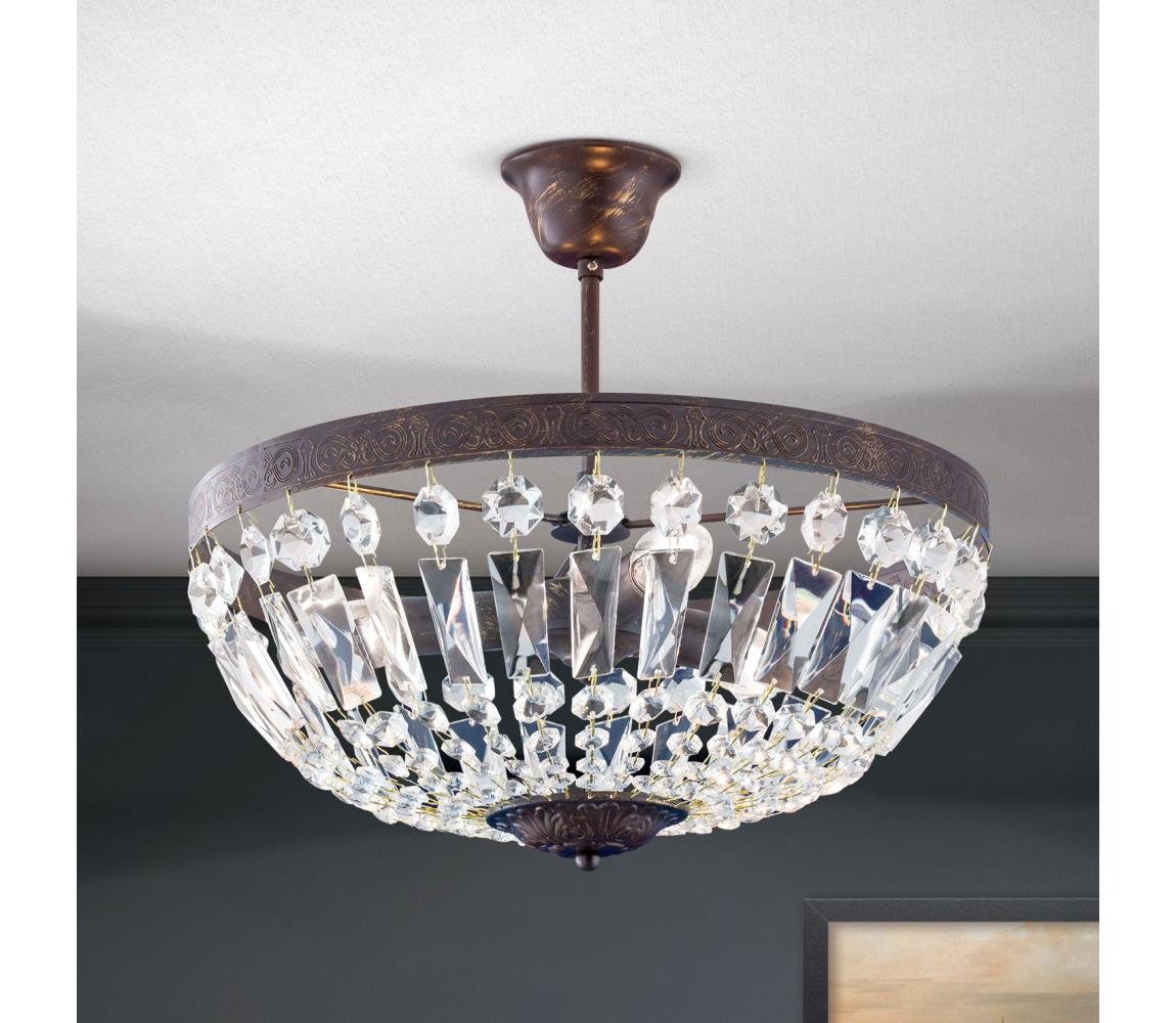 Orion DL 7-487/3-Křišť. żyrandol na drążku ARILA 3xE14/40W/230V pr.40 cm brązowy/patyna