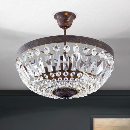Żyrandol kryształowy ARILA 3xE14/40W/230V śr. 40 cm brązowy/patyna