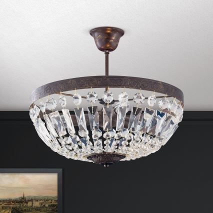 Żyrandol kryształowy ARILA 3xE14/40W/230V śr. 40 cm brązowy/patyna