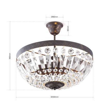 Żyrandol kryształowy ARILA 3xE14/40W/230V śr. 40 cm brązowy/patyna