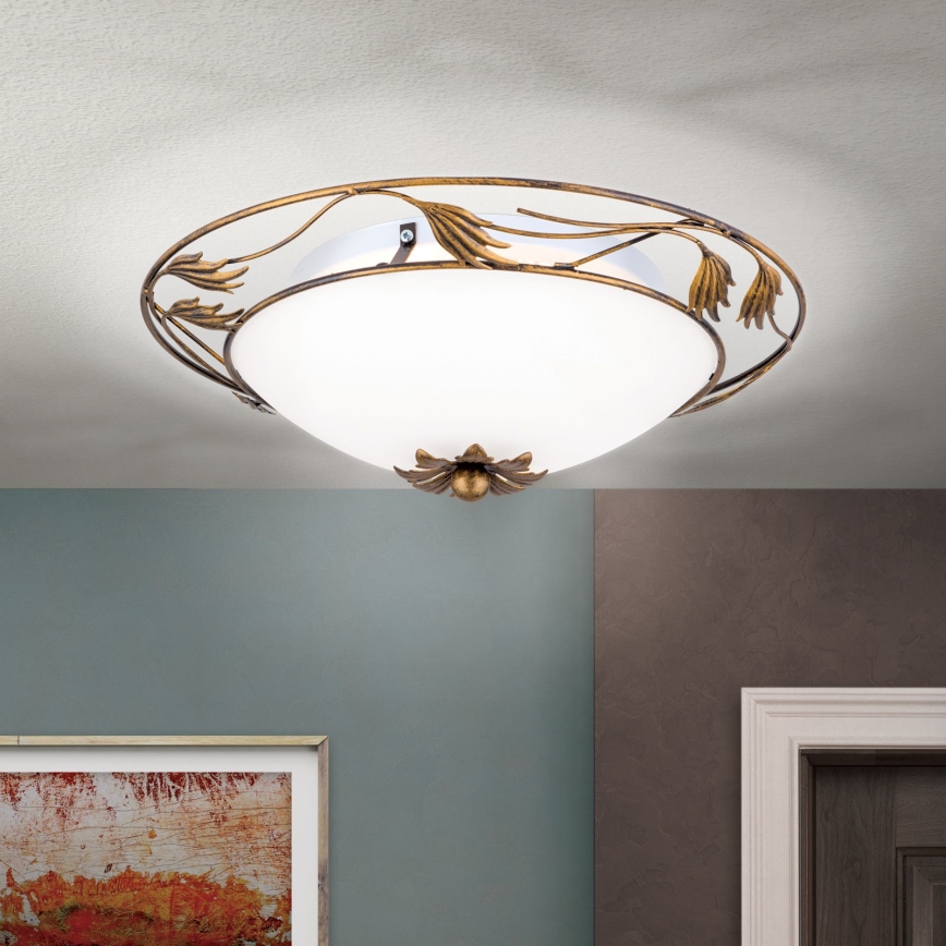 Plafon FLEUR 2xE27/60W/230V śr. 40 cm brąz