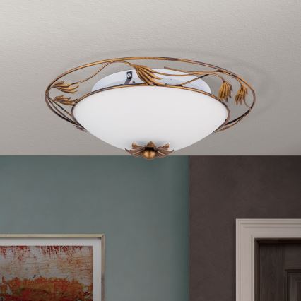 Plafon FLEUR 2xE27/60W/230V śr. 40 cm brąz
