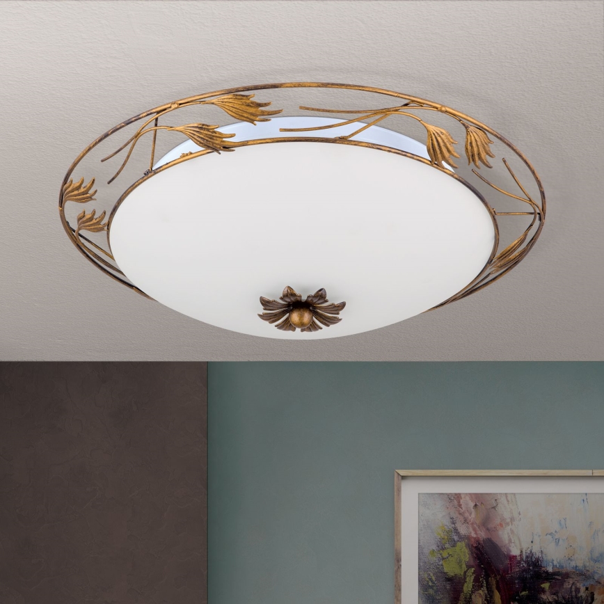 Plafon FLEUR 3xE27/60W/230V śr. 50 cm brąz