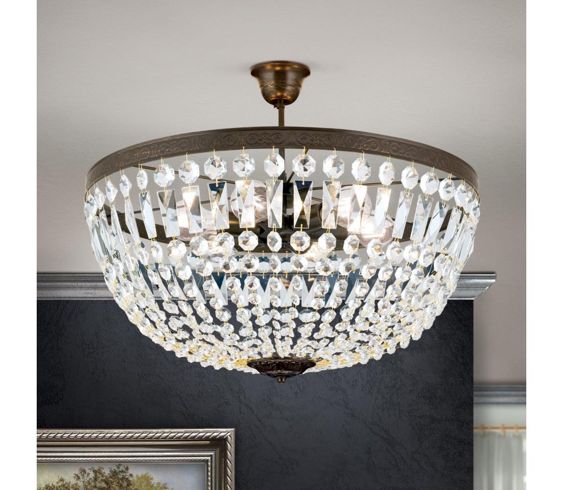 Orion DL 7-542/6-Křišť. żyrandol na drążku ARILA 6xE27/60W/230V pr.60 cm brązowy/patyna