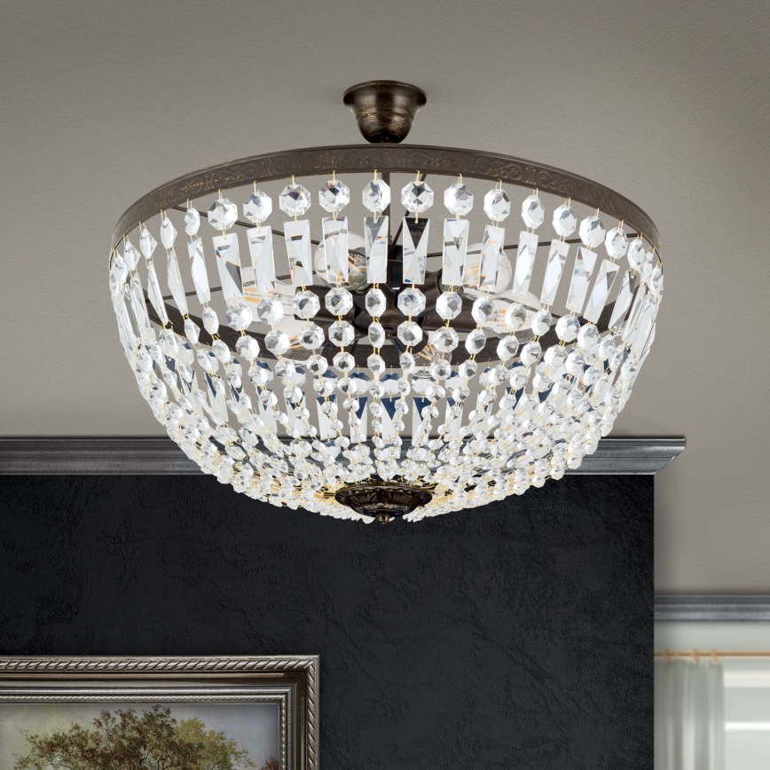 Żyrandol kryształowy ARILA 6xE27/60W/230V śr. 60 cm brązowy/patyna