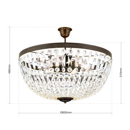 Żyrandol kryształowy ARILA 6xE27/60W/230V śr. 60 cm brązowy/patyna