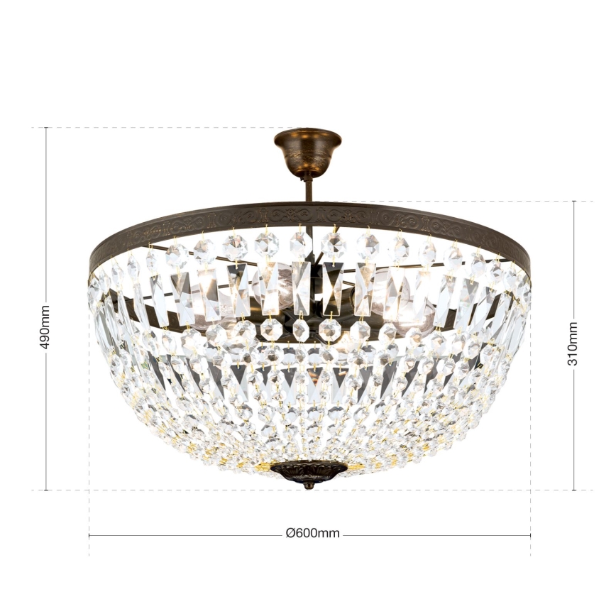 Żyrandol kryształowy ARILA 6xE27/60W/230V śr. 60 cm brązowy/patyna