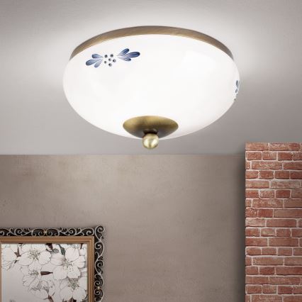 Oprawa sufitowa LANDHAUS 1xE27/60W/230V śr. 21 cm brązowy/biały/niebieski