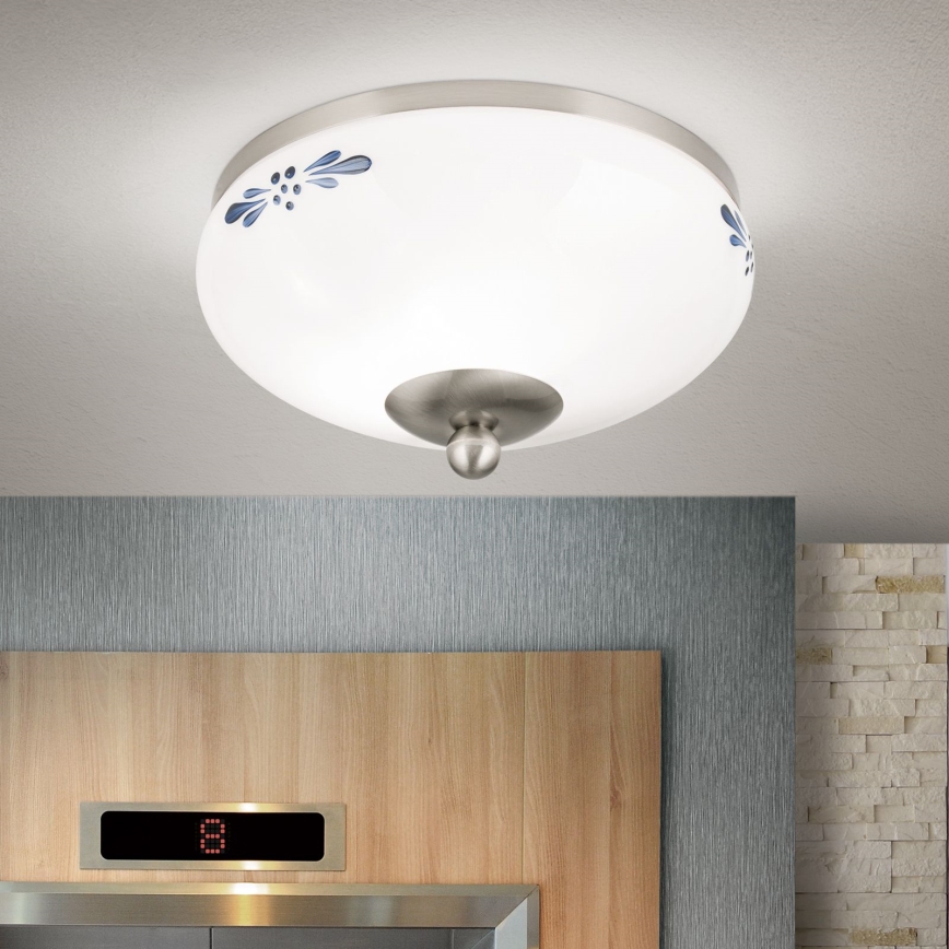 Lampa sufitowa LANDHAUS 1xE27/60W/230V śr. 21 cm matowy chrom/biała