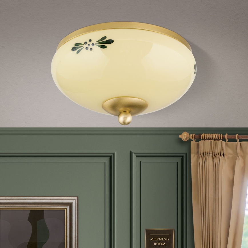 Lampa sufitowa LANDHAUS 1xE27/60W/230V śr. 21 cm mosiądz/beżowy/zielony