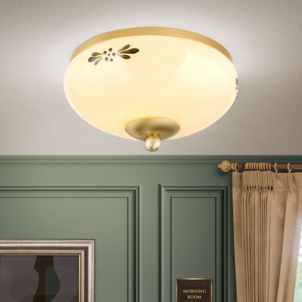 Plafon LANDHAUS 1xE27/60W/230V śr. 21 cm mosiądz/beżowy