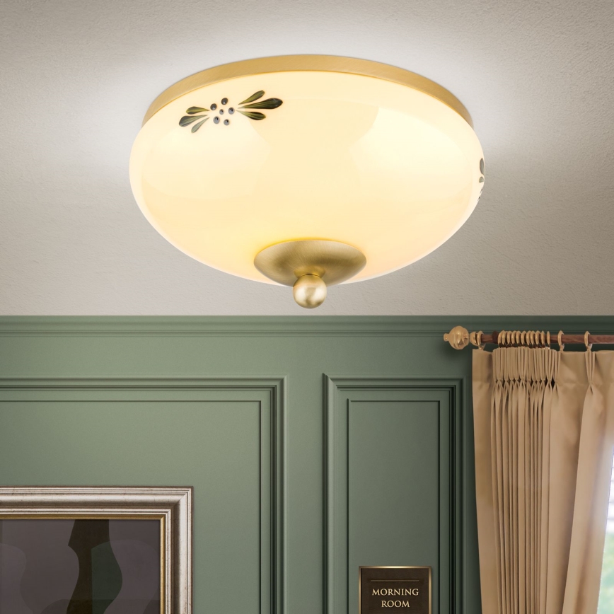 Plafon LANDHAUS 1xE27/60W/230V śr. 21 cm mosiądz/beżowy