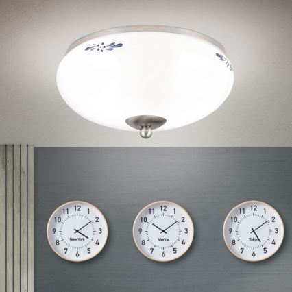 Lampa sufitowa LANDHAUS 2xE27/60W/230V, średnica 28 cm, matowy chrom/biały/niebieski