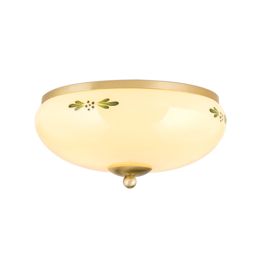 Lampa sufitowa LANDHAUS 2xE27/60W/230V, Ø 28 cm, mosiądz/beżowy/zielony