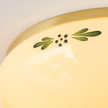 Lampa sufitowa LANDHAUS 2xE27/60W/230V, Ø 28 cm, mosiądz/beżowy/zielony