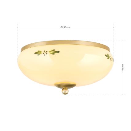 Lampa sufitowa LANDHAUS 2xE27/60W/230V, Ø 28 cm, mosiądz/beżowy/zielony