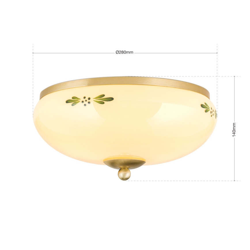 Lampa sufitowa LANDHAUS 2xE27/60W/230V, Ø 28 cm, mosiądz/beżowy/zielony