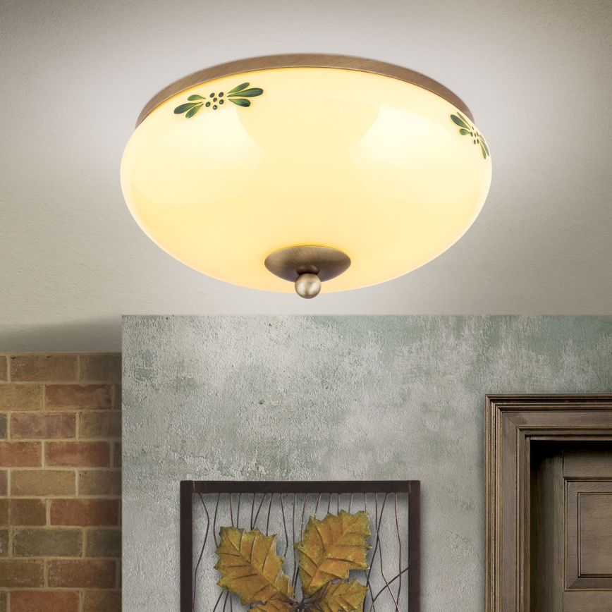Plafon LANDHAUS 2xE27/60W/230V śr. 28 cm brąz/beżowy