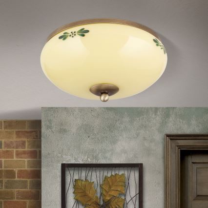 Plafon LANDHAUS 2xE27/60W/230V śr. 28 cm brąz/beżowy