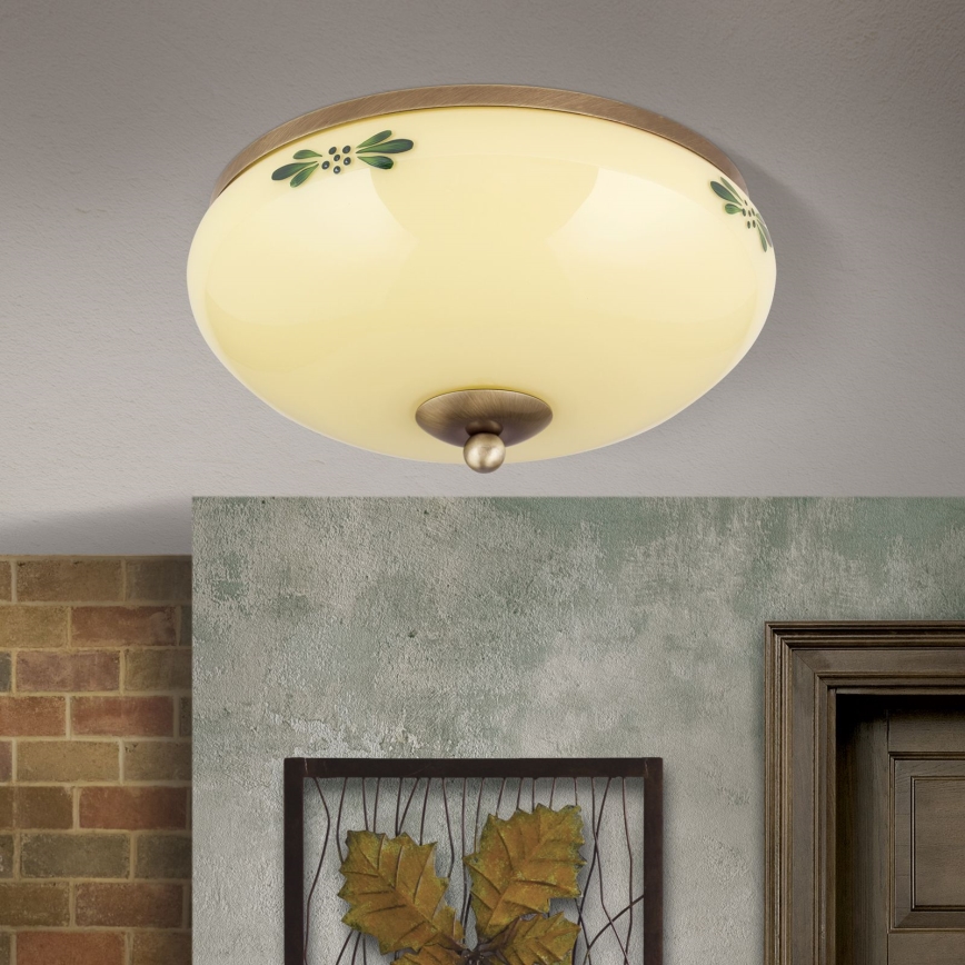 Plafon LANDHAUS 2xE27/60W/230V śr. 28 cm brąz/beżowy