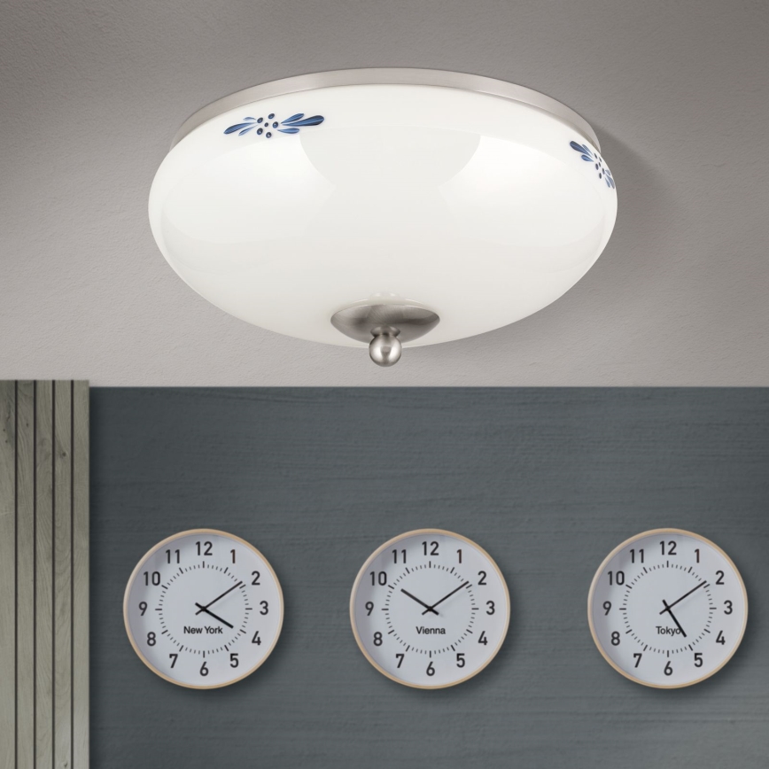Plafon LANDHAUS 2xE27/60W/230V śr. 28 cm matowy chrom/biały