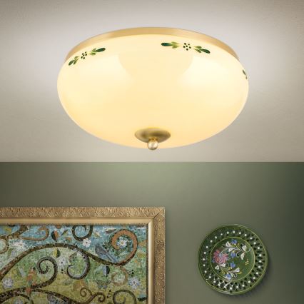 Lampa sufitowa LANDHAUS 3xE27/60W/230V śr. 35 cm mosiężny/beżowy/zielony