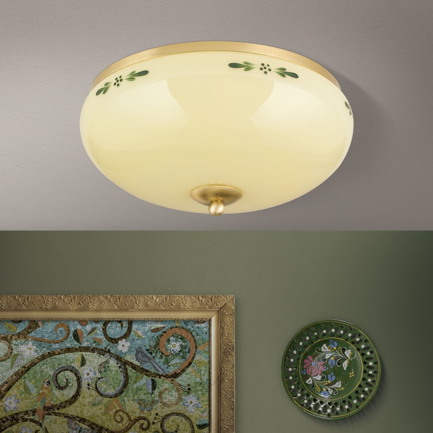 Lampa sufitowa LANDHAUS 3xE27/60W/230V śr. 35 cm mosiężny/beżowy/zielony