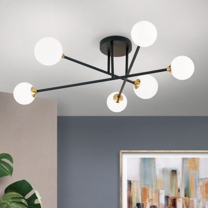 Żyrandol natynkowy SNOWWHITE 6xG9/20W/230V śr. 84 cm czarny/złoty