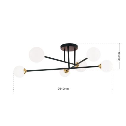 Żyrandol natynkowy SNOWWHITE 6xG9/20W/230V śr. 84 cm czarny/złoty