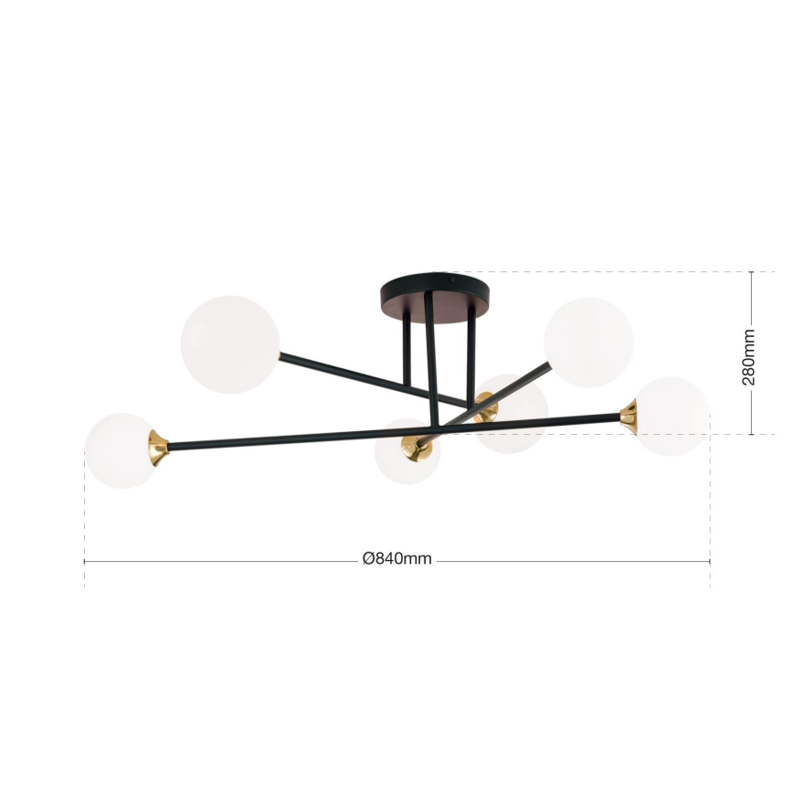 Żyrandol natynkowy SNOWWHITE 6xG9/20W/230V śr. 84 cm czarny/złoty