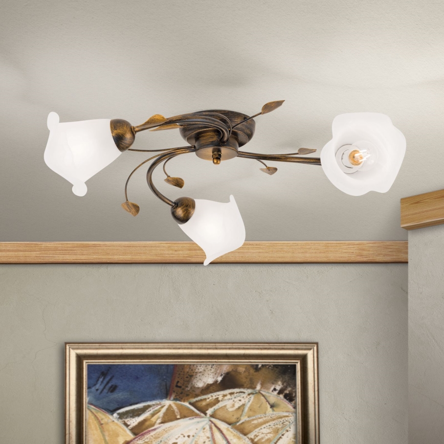 Żyrandol natynkowy SISI 3xE14/40W/230V śr. 60 cm brąz/patyna