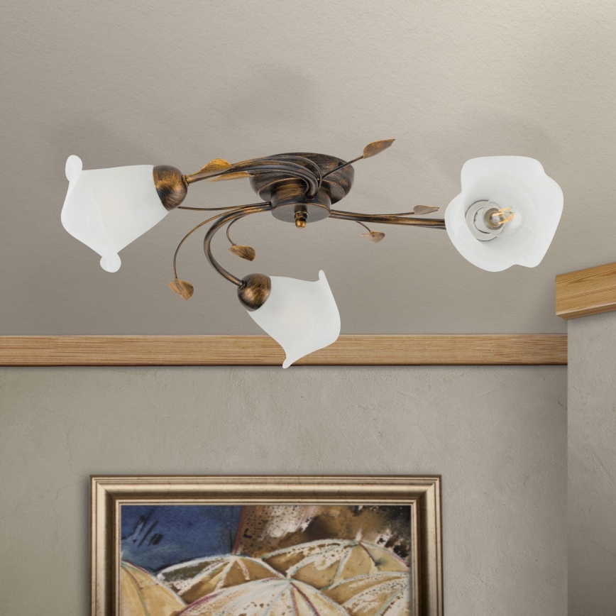 Żyrandol natynkowy SISI 3xE14/40W/230V śr. 60 cm brąz/patyna