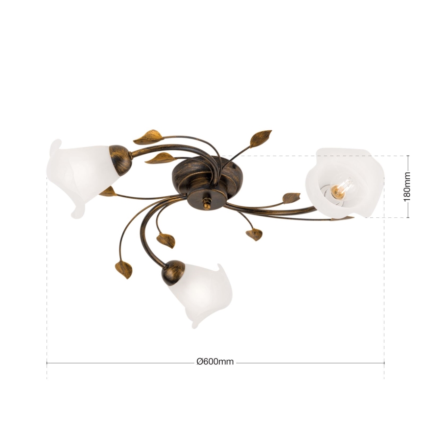 Żyrandol natynkowy SISI 3xE14/40W/230V śr. 60 cm brąz/patyna