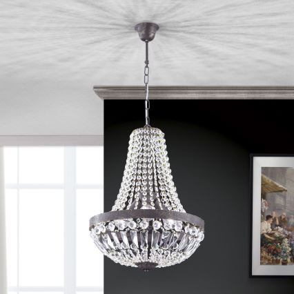 Żyrandol kryształowy na łańcuchu ARILA 3xE27/60W/230V śr. 40 cm brązowy/patyna