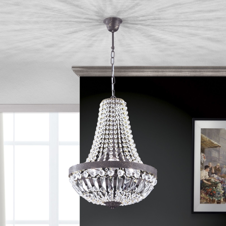 Żyrandol kryształowy na łańcuchu ARILA 3xE27/60W/230V śr. 40 cm brązowy/patyna