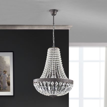 Żyrandol kryształowy na łańcuchu ARILA 3xE27/60W/230V śr. 40 cm brązowy/patyna