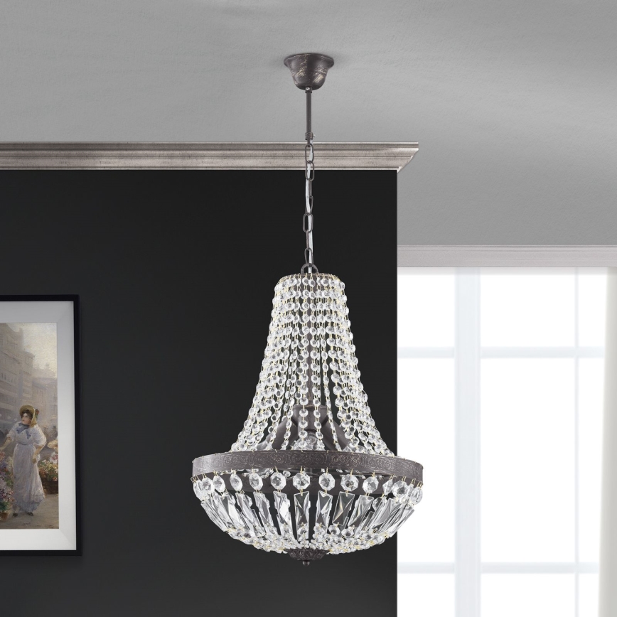 Żyrandol kryształowy na łańcuchu ARILA 3xE27/60W/230V śr. 40 cm brązowy/patyna