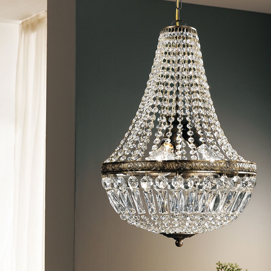 Żyrandol kryształowy na łańcuchu ARILA 3xE27/60W/230V śr. 40 cm brązowy/patyna